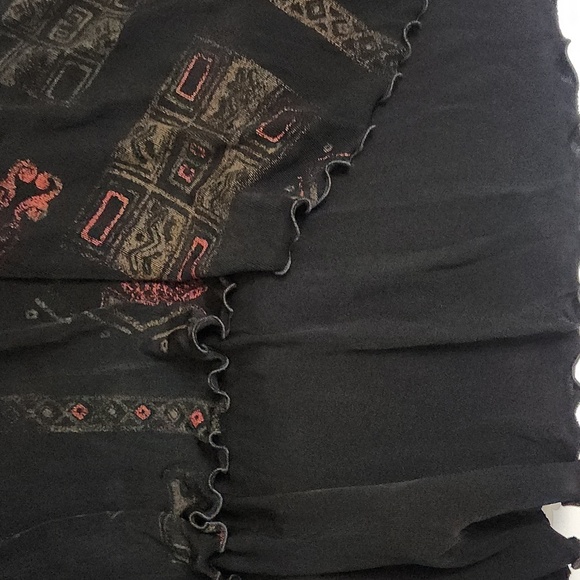 Chico's Travelers Black Boho Old World Asymmetrical Wrap Maxi Skirt  Whimsigoth - Picture 5 of 8